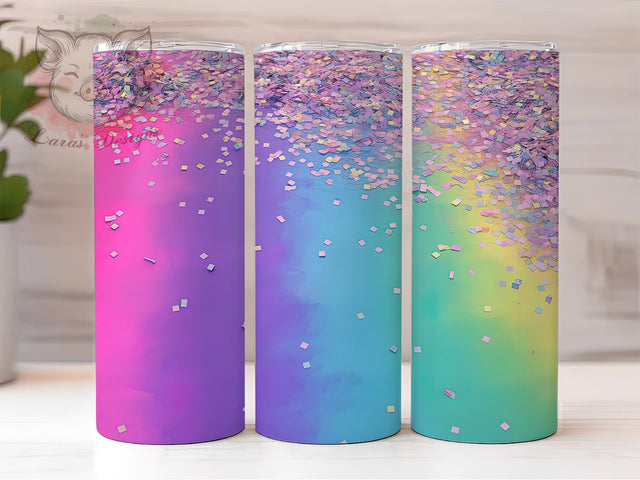 Rainbow Ombre Sparkly Glitter Tumbler, Ombre Sparkle Wrap, 20Oz Skinny Tumbler, Bright Colorful Sublimation, Glitter Gradient Drinkware, Shiny Rainbow Tumbler, Glam Ombre Wrap Sublimation Lara' s Designs 