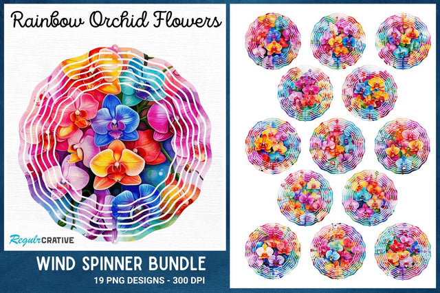 Rainbow Orchid Flowers Wind Spinner Sublimation Regulrcrative 