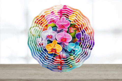 Rainbow Orchid Flowers Wind Spinner Sublimation Regulrcrative 