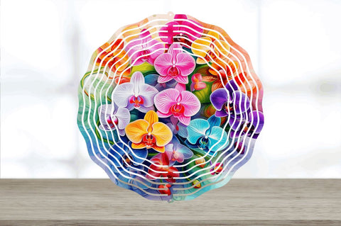 Rainbow Orchid Flowers Wind Spinner Sublimation Regulrcrative 