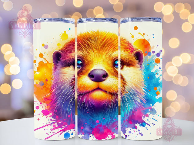 Rainbow Otter 20oz Tumbler Wrap Sublimation Design, Straight Tapered Tumbler Wrap, Animal lovers Tumbler Png, Instant Digital Download Sublimation SvggirlplusArt 