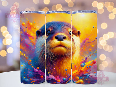 Rainbow Otter 20oz Tumbler Wrap Sublimation Design, Straight Tapered Tumbler Wrap, Animal lovers Tumbler Png, Instant Digital Download Sublimation SvggirlplusArt 