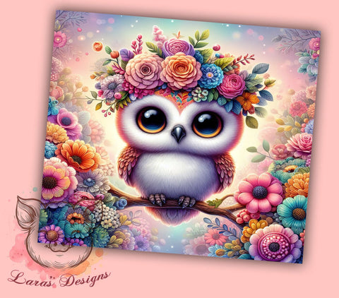 Rainbow Owl with Flowers 20 oz Skinny Tumbler Sublimation Design, Straight & Tapered Tumbler Png, Cute Owl Tumbler Png, Digital Download PNG Sublimation Lara' s Designs 
