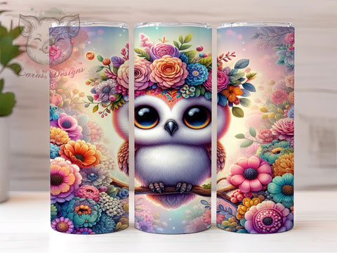 Rainbow Owl with Flowers 20 oz Skinny Tumbler Sublimation Design, Straight & Tapered Tumbler Png, Cute Owl Tumbler Png, Digital Download PNG Sublimation Lara' s Designs 