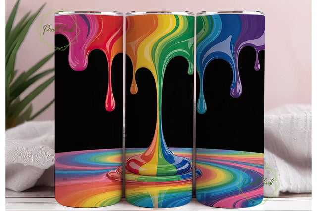 Rainbow Paint Splatter 20oz Tumbler Wrap Sublimation PixelChick 