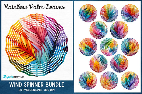 Rainbow Palm Leaves Wind Spinner Sublimation Design Bundle Sublimation Regulrcrative 