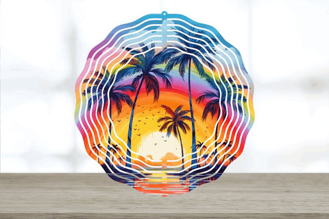 Rainbow Palm Trees Wind Spinner Sublimation Regulrcrative 