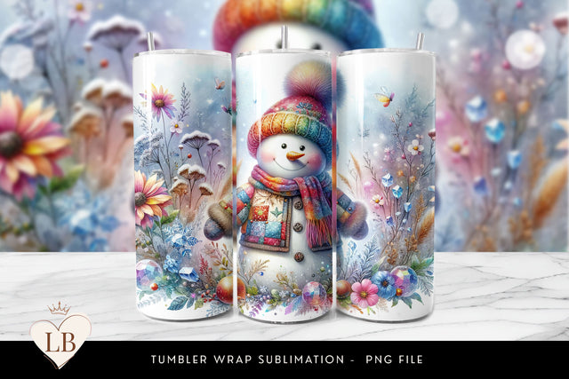 Rainbow Patchwork Snowman Tumbler Wrap Sublimation BijouBay 