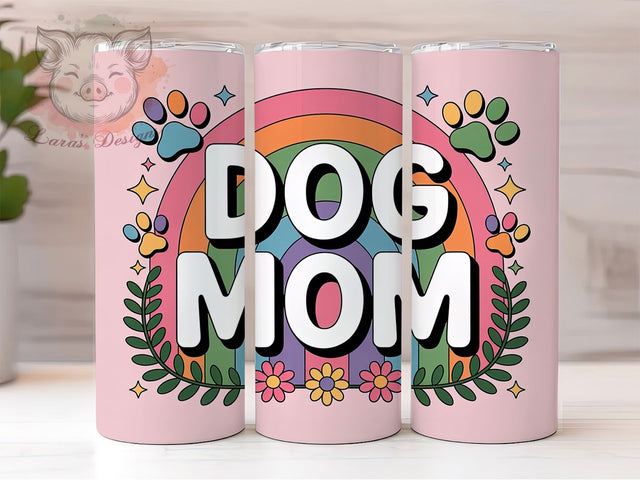 Rainbow Paw Dog Mom Tumbler, Rainbow Paw Prints, Pet Lovers, Sublimation Art, 20oz Tumbler, Bold Pattern, Cute Design Sublimation Lara' s Designs 