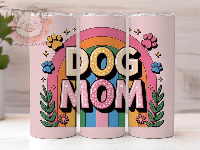Rainbow Paw Dog Mom Tumbler, Rainbow Paw Prints, Pet Lovers, Sublimation Art, 20oz Tumbler, Bold Pattern, Cute Design Sublimation Lara' s Designs 