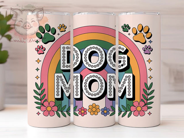 Rainbow Paw Dog Mom Tumbler, Rainbow Paw Prints, Pet Lovers, Sublimation Art, 20oz Tumbler, Bold Pattern, Cute Design Sublimation Lara' s Designs 