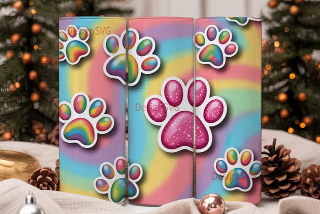 Rainbow Paw Print Tumbler Wrap Sublimation DesignSVG 