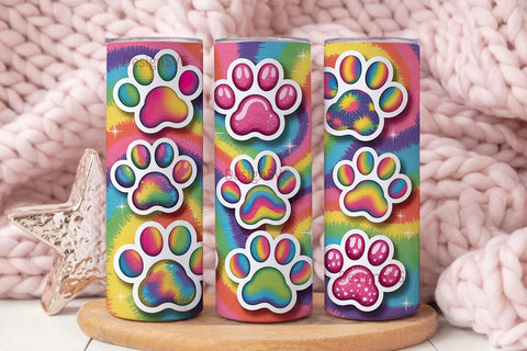 Rainbow Paw Print Tumbler Wrap Sublimation DesignSVG 