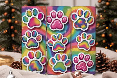 Rainbow Paw Print Tumbler Wrap Sublimation DesignSVG 
