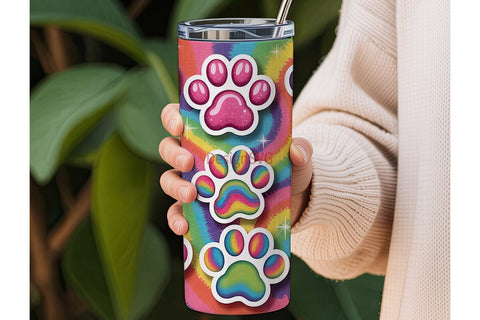 Rainbow Paw Print Tumbler Wrap Sublimation DesignSVG 
