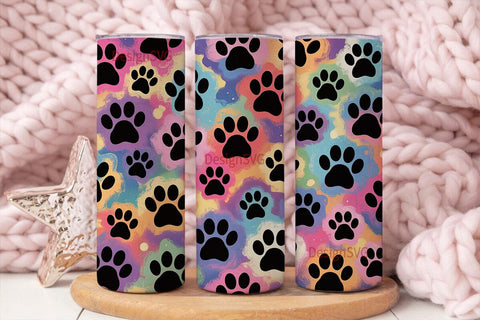 Rainbow Paw Prints 20oz Tumbler Wrap Sublimation DesignSVG 