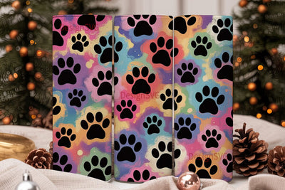 Rainbow Paw Prints 20oz Tumbler Wrap Sublimation DesignSVG 