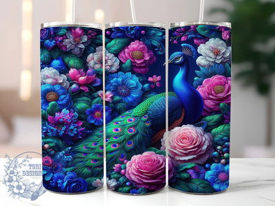 Rainbow Peacock Floral Tumbler, Floral Tumbler Design, 20oz Tumbler Wrap, Sublimation Design, Exotic Bird Gift, Colorful Peacock Wrap, Nature Inspired Tumbler Sublimation ToriDesigns 