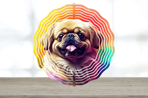 Rainbow Pekingese Dog Wind Spinner Sublimation Regulrcrative 