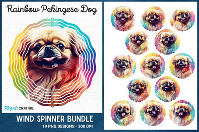 Rainbow Pekingese Dog Wind Spinner Sublimation Regulrcrative 