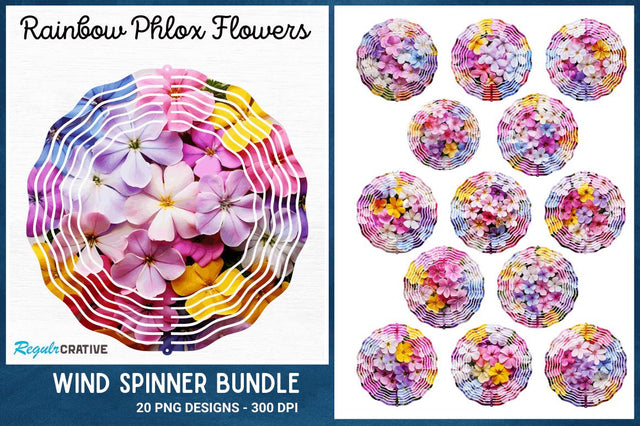 Rainbow Phlox Flowers Wind Spinner Sublimation Regulrcrative 