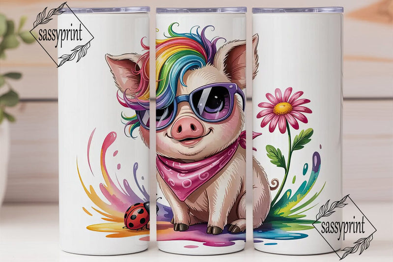 Rainbow Pig 20oz Tumbler Wrap Sublimation sassyprint 