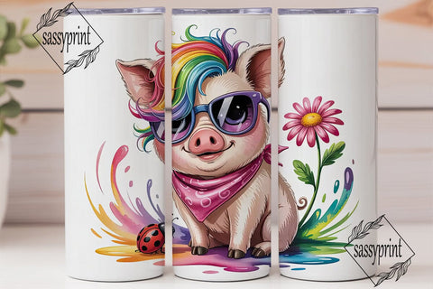Rainbow Pig 20oz Tumbler Wrap Sublimation sassyprint 