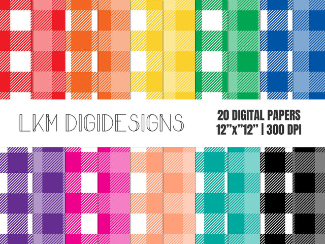 Rainbow Plaid Digital Paper Pack Digital Pattern LKM DigiDesigns 