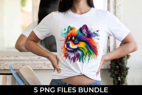 Rainbow Pomeranian Dog Watercolor Bundle Sublimation Free For Commercial Use Sublimation Sintegra 