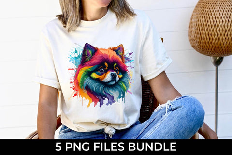 Rainbow Pomeranian Dog Watercolor Bundle Sublimation Free For Commercial Use Sublimation Sintegra 