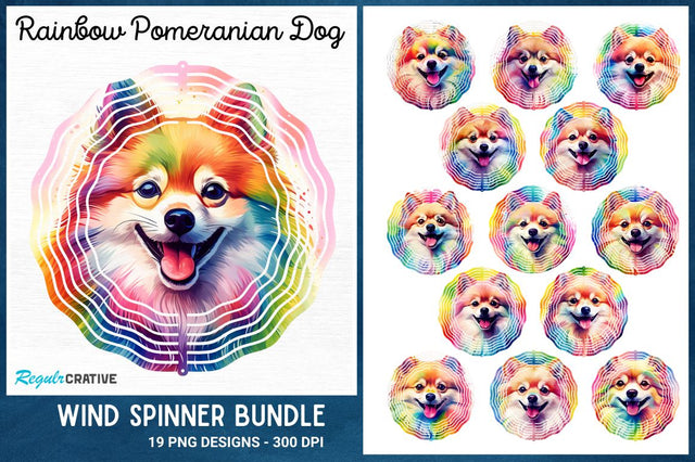 Rainbow Pomeranian Dog Wind Spinner Sublimation Regulrcrative 
