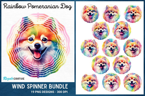 Rainbow Pomeranian Dog Wind Spinner Sublimation Regulrcrative 