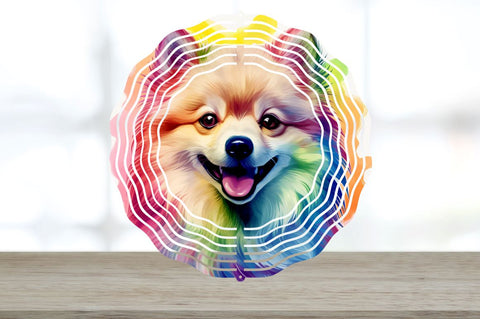 Rainbow Pomeranian Dog Wind Spinner Sublimation Regulrcrative 