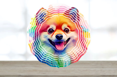 Rainbow Pomeranian Dog Wind Spinner Sublimation Regulrcrative 
