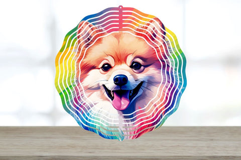 Rainbow Pomeranian Dog Wind Spinner Sublimation Regulrcrative 