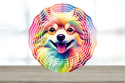Rainbow Pomeranian Dog Wind Spinner Sublimation Regulrcrative 