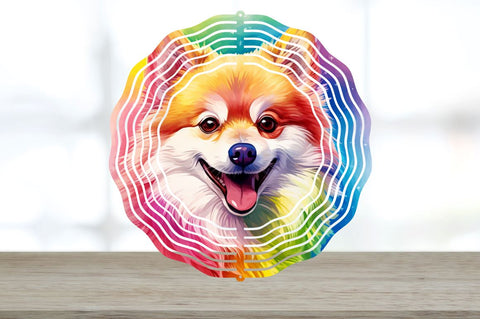 Rainbow Pomeranian Dog Wind Spinner Sublimation Regulrcrative 