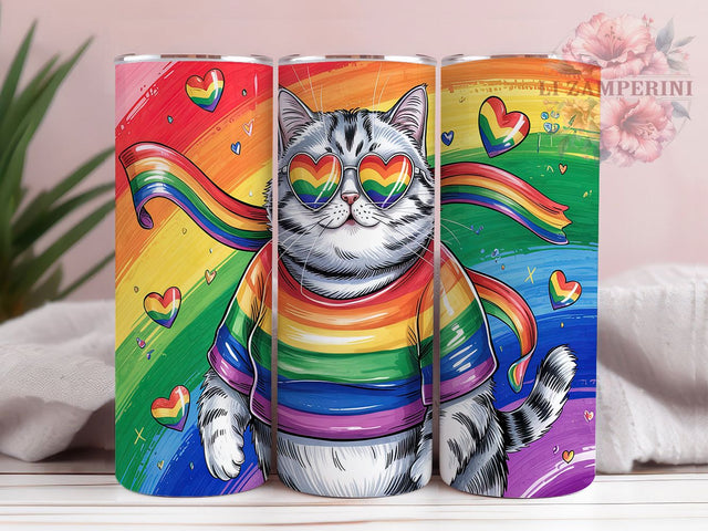 Rainbow Pride Cat Tumbler Wrap, LGBTQ+ Cat Wrap, Rainbow Cat Tumbler, 20oz Pride Cat Design, Cute Cat Pride, LGBTQ+ Pride Tumbler, Colorful Cat Pride Wrap Sublimation Li Zamperini 