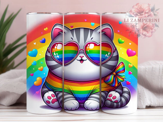 Rainbow Pride Cat Tumbler Wrap, LGBTQ+ Cat Wrap, Rainbow Cat Tumbler, 20oz Pride Cat Design, Cute Cat Pride, LGBTQ+ Pride Tumbler, Colorful Cat Pride Wrap Sublimation Li Zamperini 