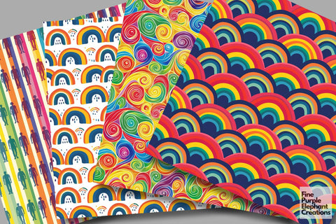 Rainbow Pride Digital Paper - LGBTQ Sublimation Scrapbook Digital Pattern Fine Purple Elephant Creations 