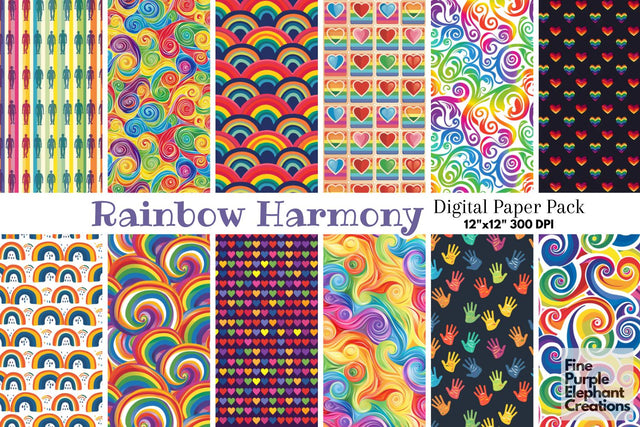 Rainbow Pride Digital Paper - LGBTQ Sublimation Scrapbook Digital Pattern Fine Purple Elephant Creations 