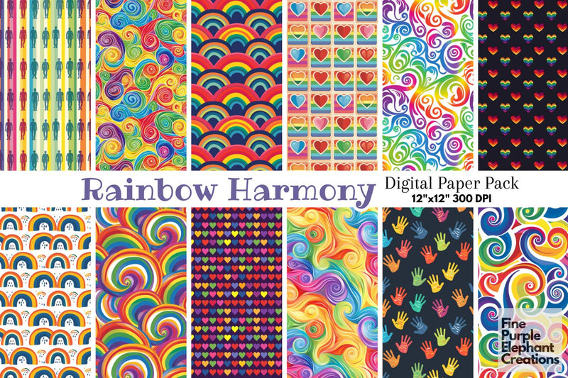 Rainbow Pride Digital Paper - LGBTQ Sublimation Scrapbook Digital Pattern Fine Purple Elephant Creations 
