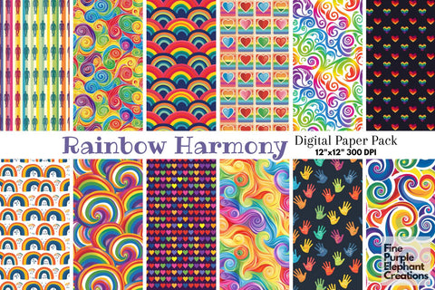 Rainbow Pride Digital Paper - LGBTQ Sublimation Scrapbook Digital Pattern Fine Purple Elephant Creations 