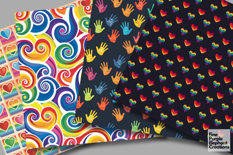 Rainbow Pride Digital Paper - LGBTQ Sublimation Scrapbook Digital Pattern Fine Purple Elephant Creations 