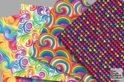 Rainbow Pride Digital Paper - LGBTQ Sublimation Scrapbook Digital Pattern Fine Purple Elephant Creations 