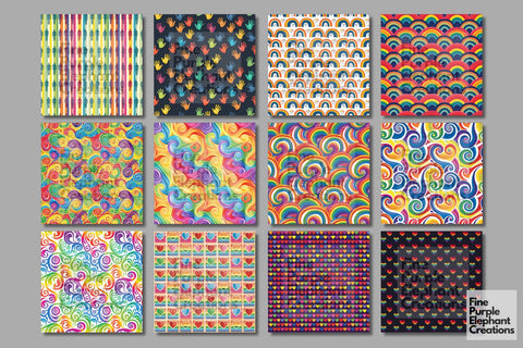 Rainbow Pride Digital Paper - LGBTQ Sublimation Scrapbook Digital Pattern Fine Purple Elephant Creations 