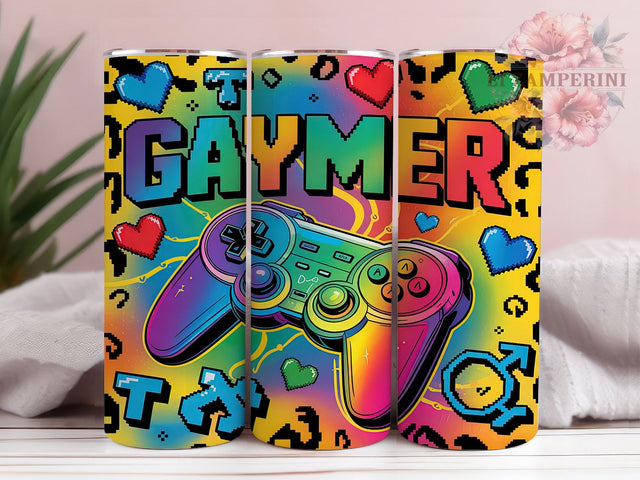Rainbow Pride Gamer Tumbler Wrap, Gaymer Tumbler Design, Pride Sublimation Wrap, 20oz Gamer Tumbler, Rainbow Hearts Wrap, LGBTQ+ Gamer Gift, Colorful Pride Tumbler Sublimation Li Zamperini 