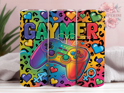 Rainbow Pride Gamer Tumbler Wrap, Gaymer Tumbler Design, Pride Sublimation Wrap, 20oz Gamer Tumbler, Rainbow Hearts Wrap, LGBTQ+ Gamer Gift, Colorful Pride Tumbler Sublimation Li Zamperini 