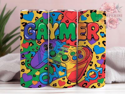 Rainbow Pride Gamer Tumbler Wrap, Gaymer Tumbler Design, Pride Sublimation Wrap, 20oz Gamer Tumbler, Rainbow Hearts Wrap, LGBTQ+ Gamer Gift, Colorful Pride Tumbler Sublimation Li Zamperini 