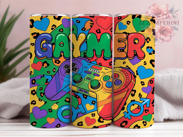 Rainbow Pride Gamer Tumbler Wrap, Gaymer Tumbler Design, Pride Sublimation Wrap, 20oz Gamer Tumbler, Rainbow Hearts Wrap, LGBTQ+ Gamer Gift, Colorful Pride Tumbler Sublimation Li Zamperini 